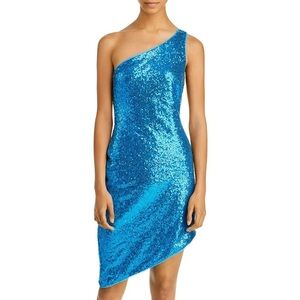 NWT Aqua Sequin One Shoulder Stretch Cocktail Dress L NYE Holiday Party